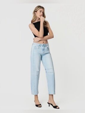 NEW Flying Monkey Barrel Jeans High Rise Northern Lights Light Wash SIZE 30